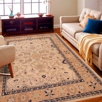 handmade Traditional Kafkaz Chobi Ziegler Beige Peach Hand Knotted RECTANGLE 100% WOOL area rug 9 x 11
